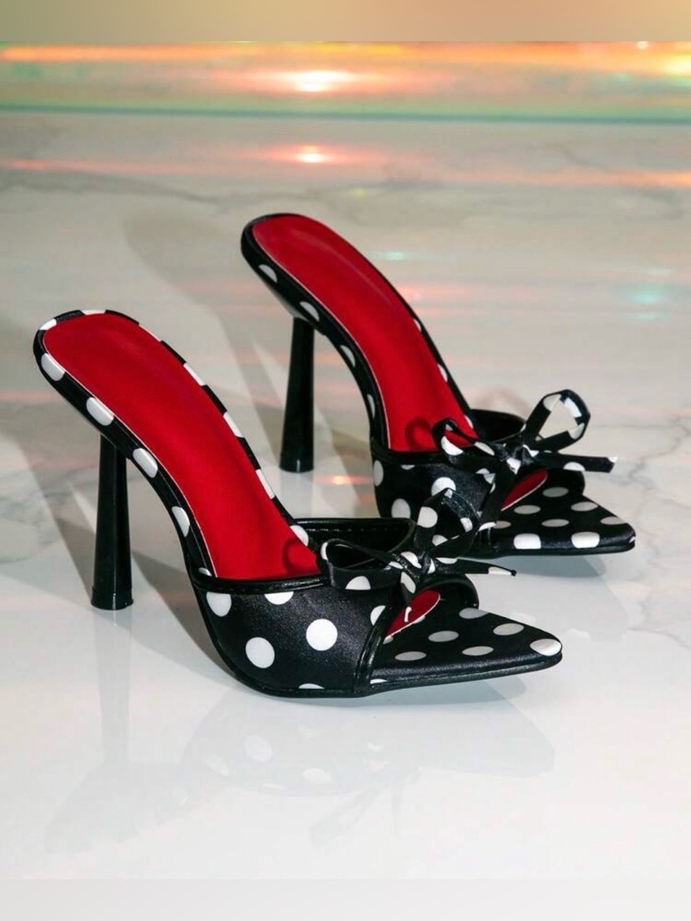 Polka Dot Bow Stiletto Mule